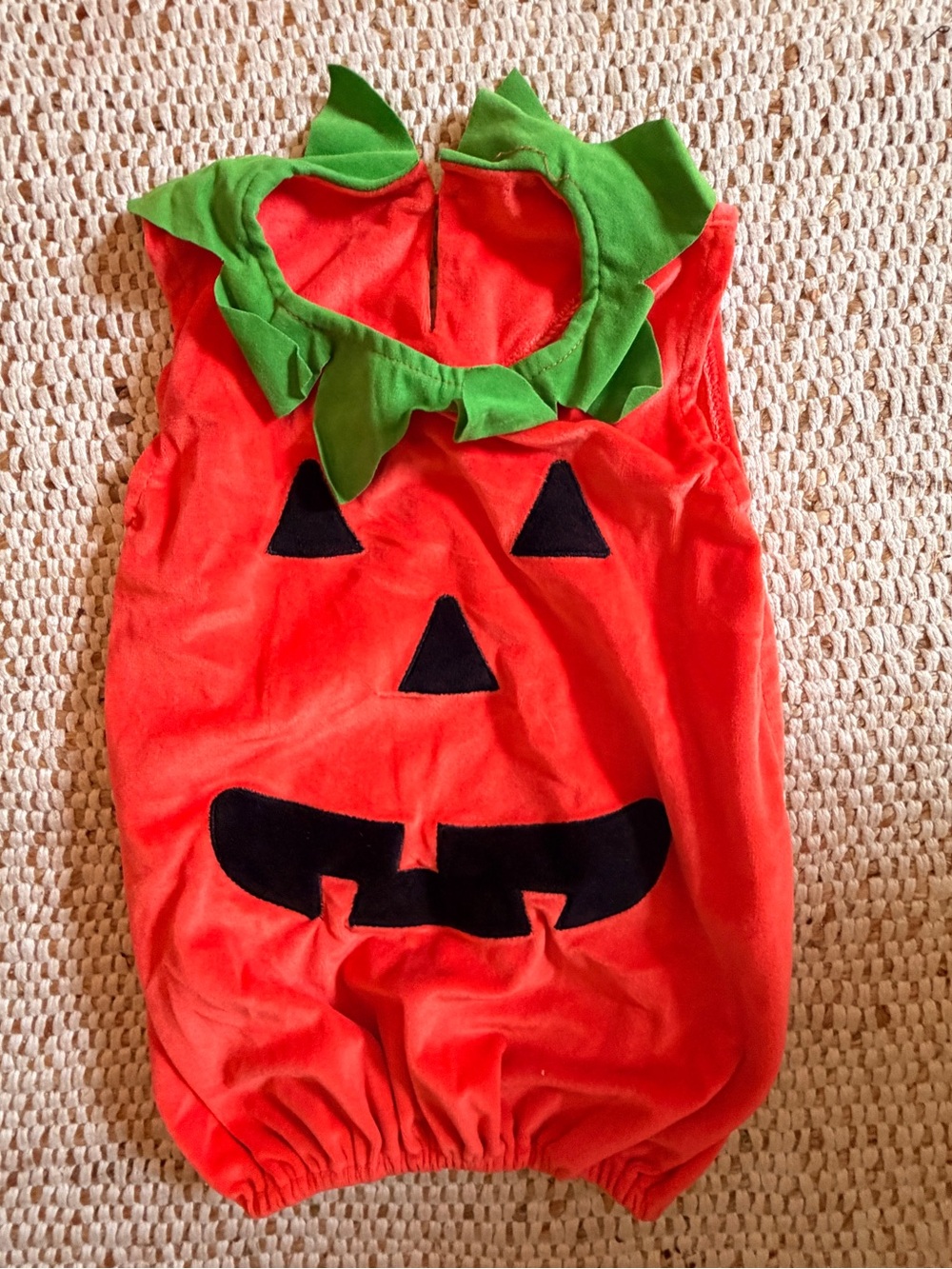 Handmade Baby Orange Pumpkin Costume with Green Leaf Collar - fits 3 to 9 months